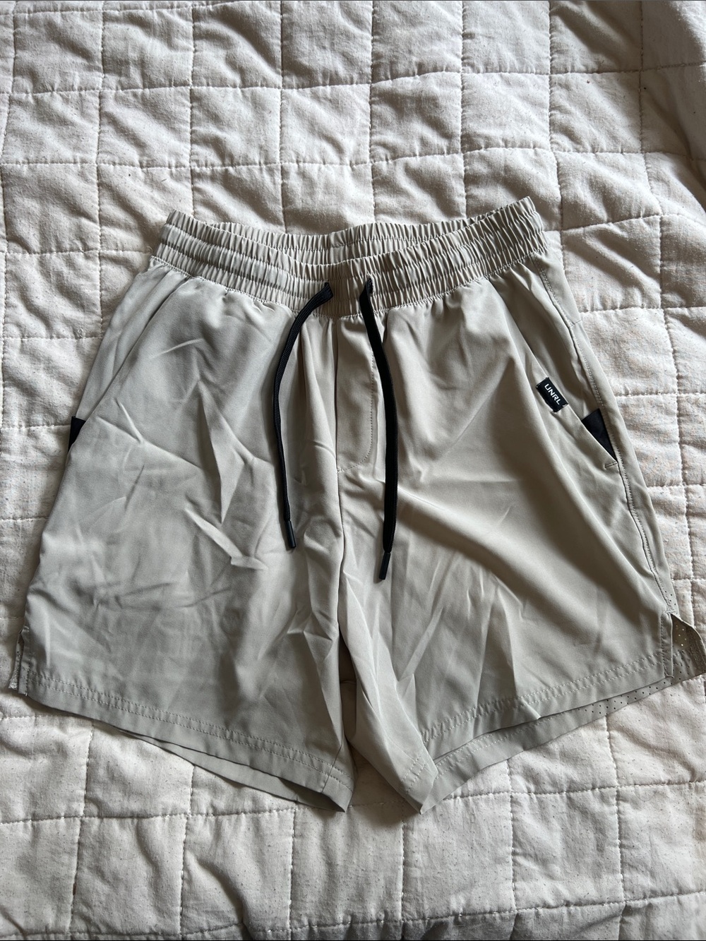 UNRL Men's Shorts - Light Beige with Black Drawstring